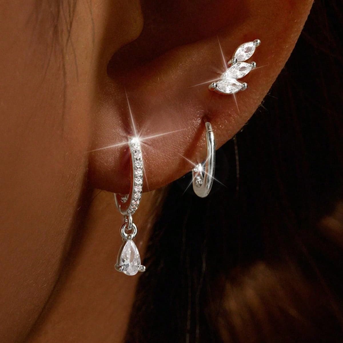 3 Boucles d'oreilles françaises en argent sterling 925 pour femmes, accessoires de boucles d'oreilles rétro adaptés au mariage, joyaux fins de